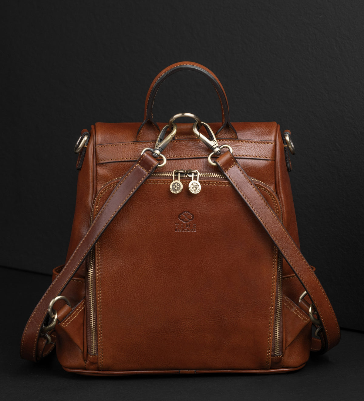 Zaino donna in pelle color cognac convertibile in borsa a spalla - The Waves