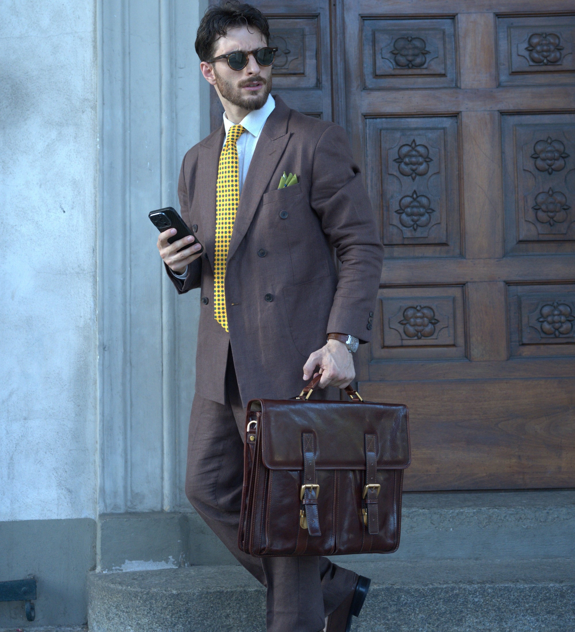Borsa da lavoro a cartella con tracolla in pelle - The Time Machine