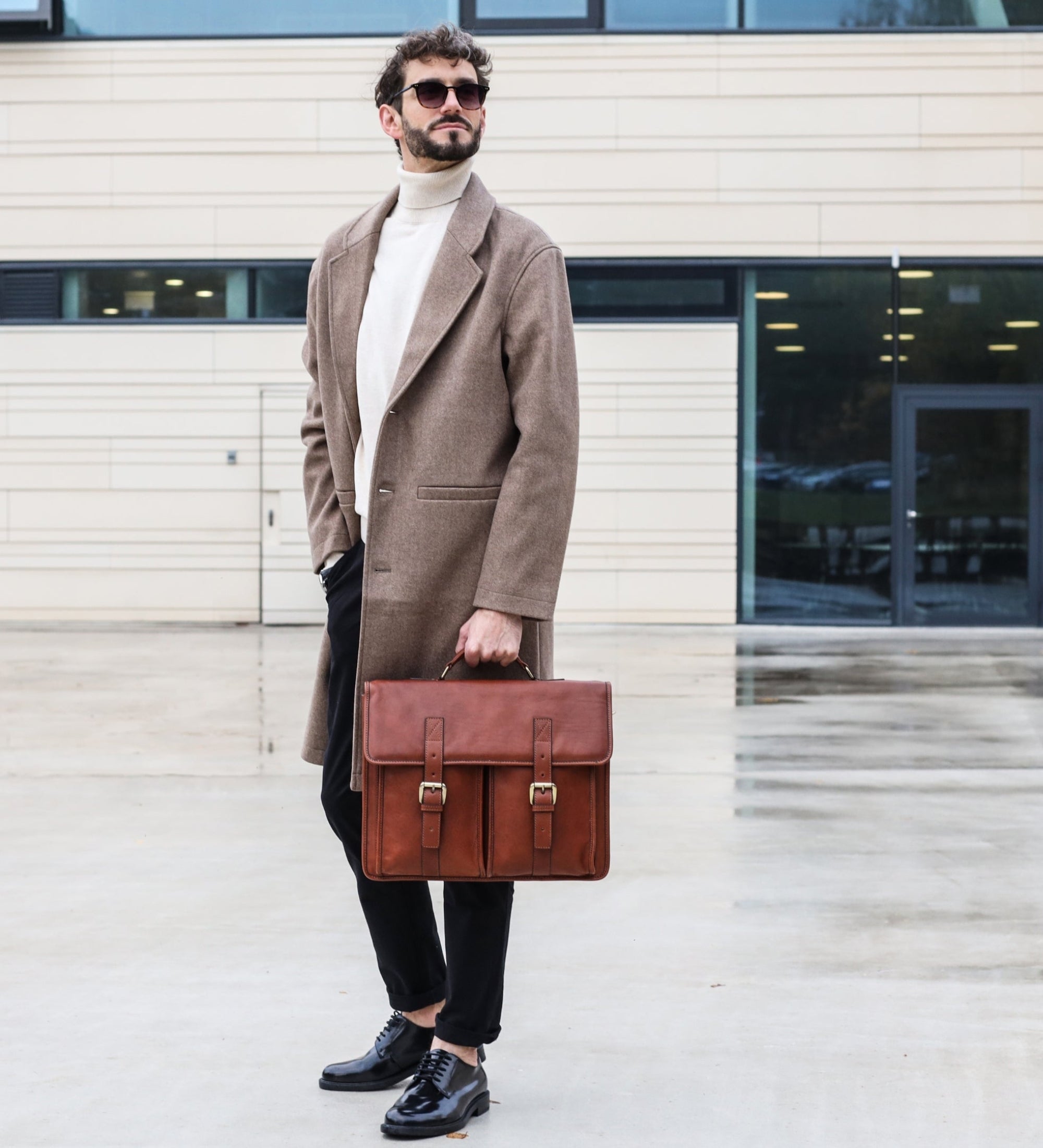 Borsa da lavoro a cartella con tracolla in pelle - The Time Machine