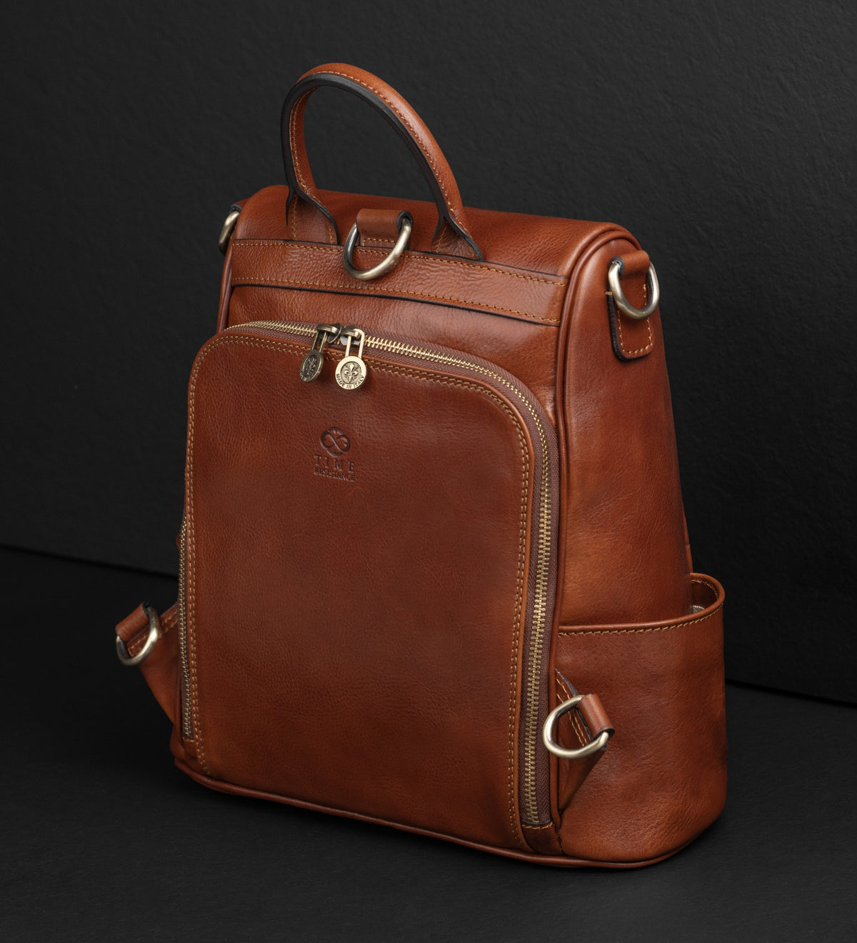 Zaino donna in pelle color cognac convertibile in borsa a spalla - The Waves