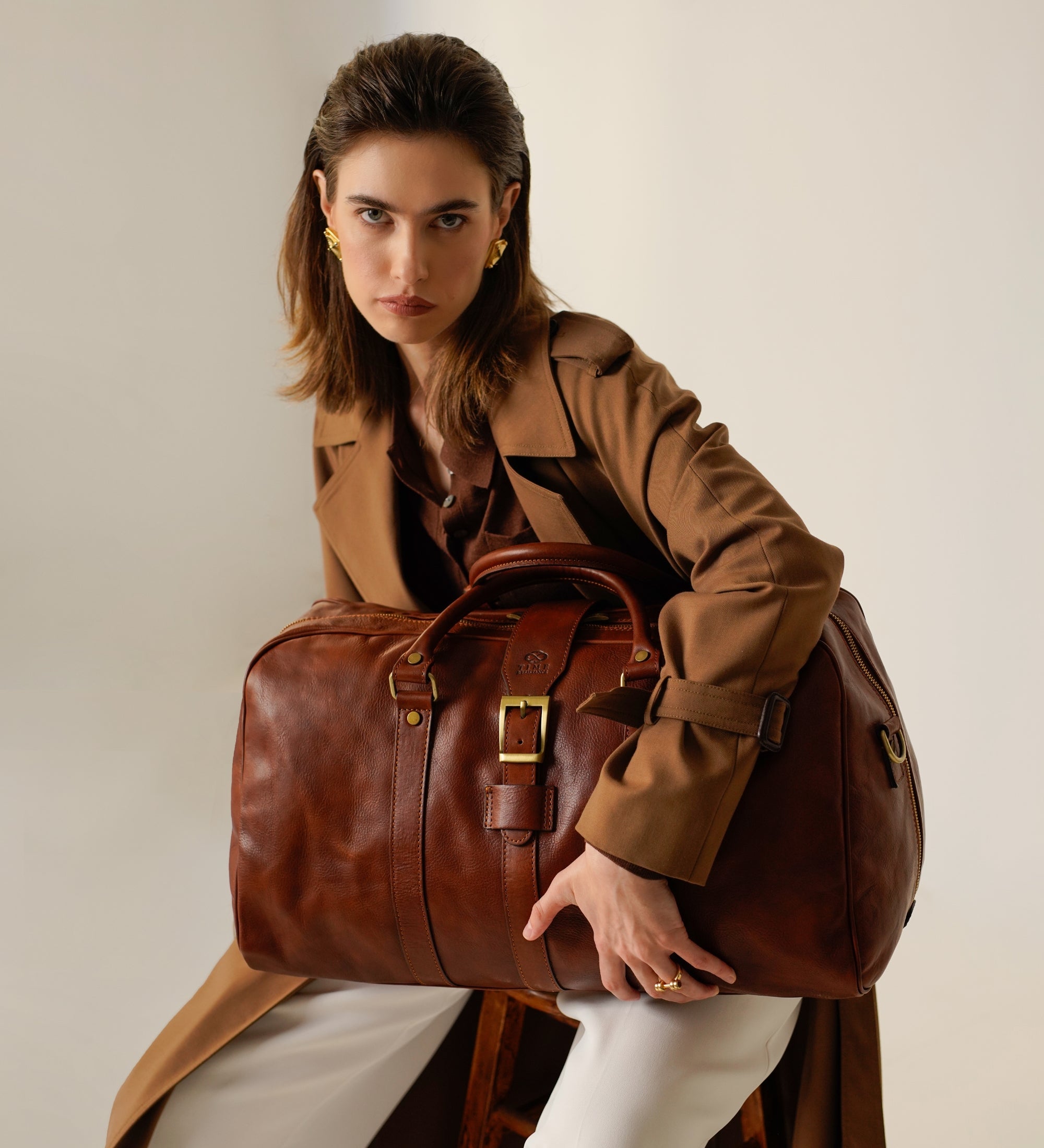Borsa da viaggio in pelle marrone cognac opaco donna - Tender Is the Night