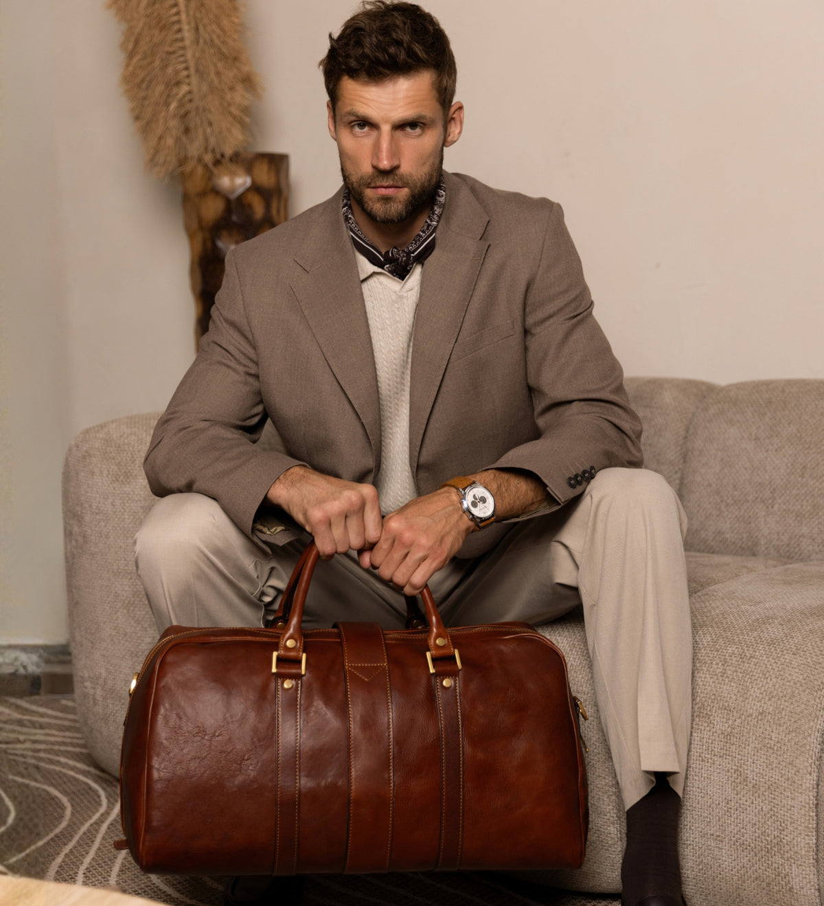 Borsone in pelle marrone cognac opaco - Tender Is the Night