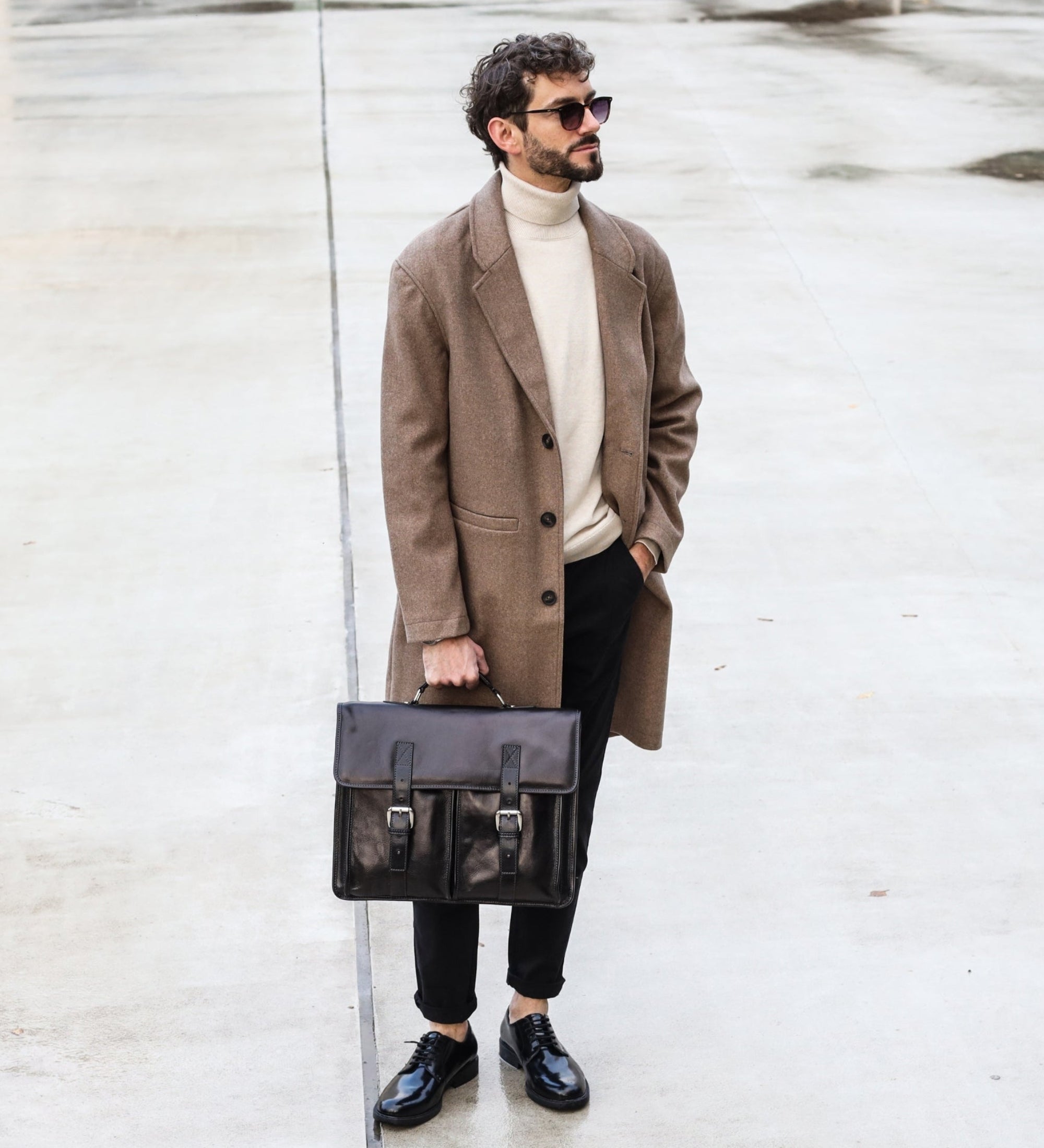 Borsa da lavoro a cartella con tracolla in pelle - The Time Machine