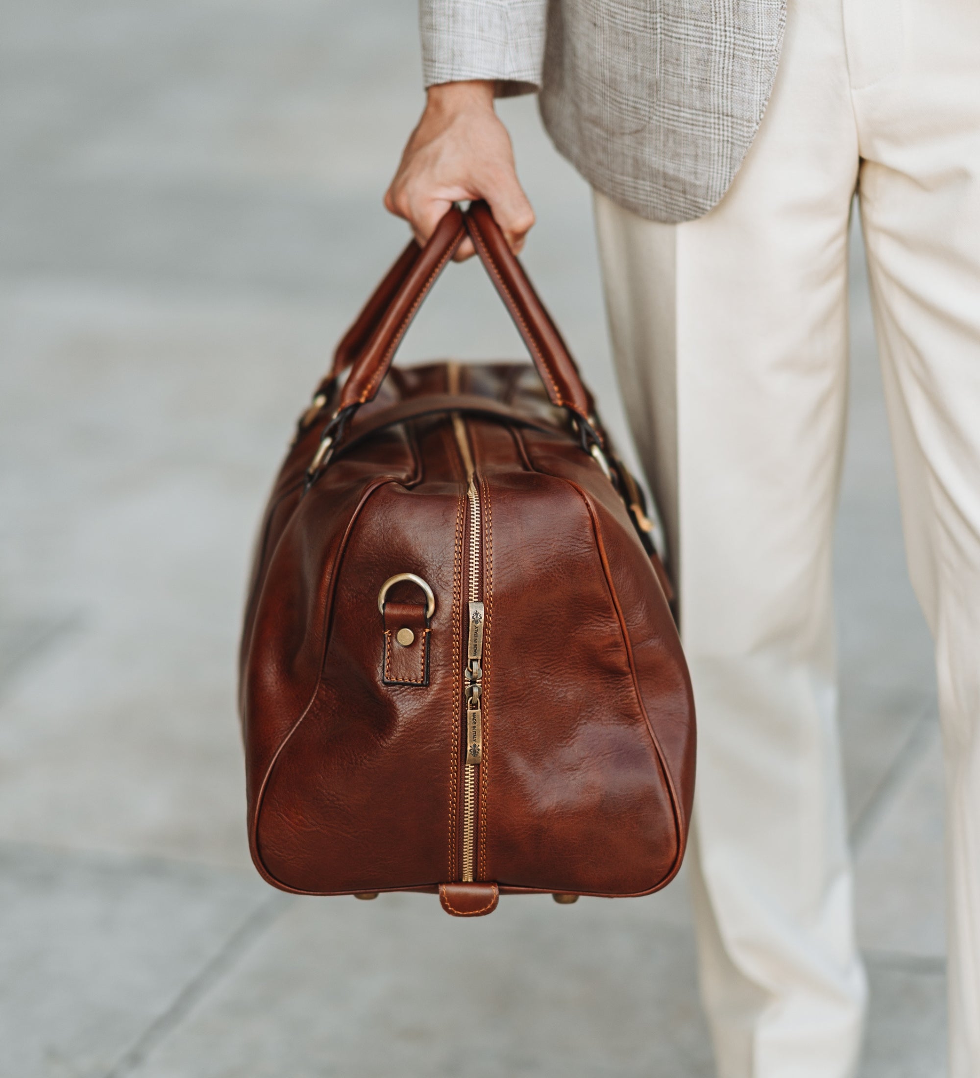 Borsone in pelle marrone cognac opaco - Tender Is the Night