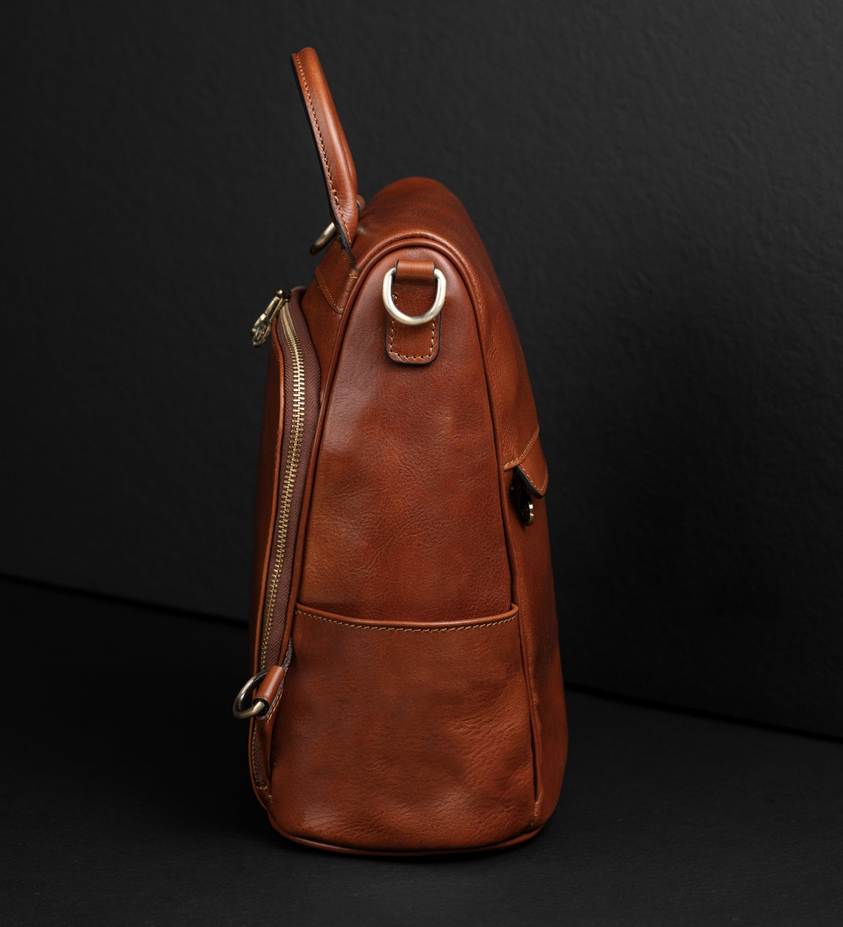 Zaino donna in pelle color cognac convertibile in borsa a spalla - The Waves