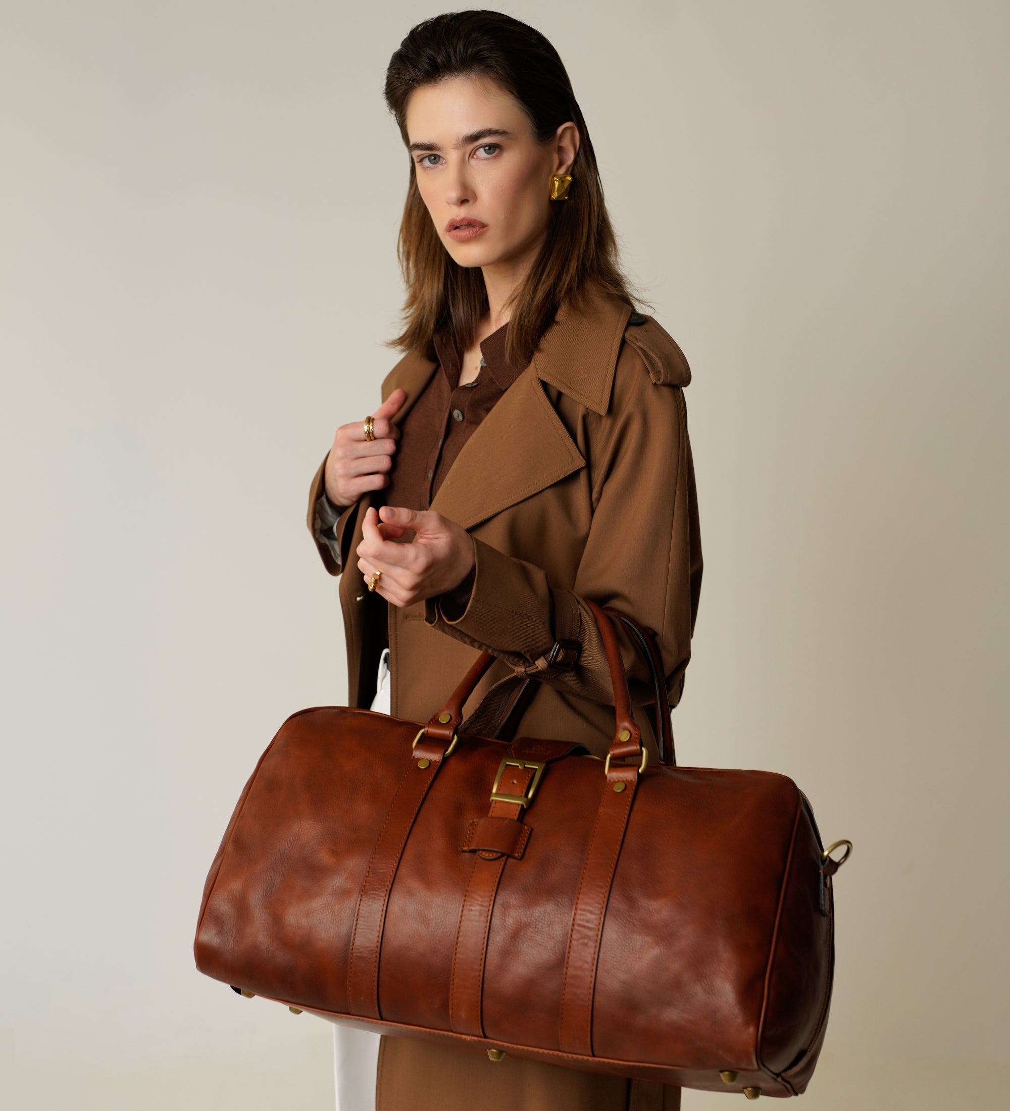 Borsa da viaggio in pelle marrone cognac opaco donna - Tender Is the Night
